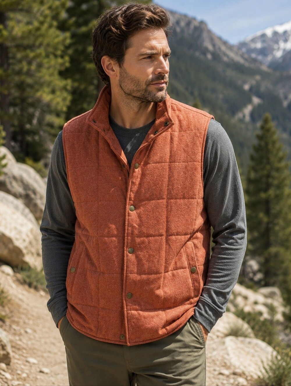 Spectre & Co mens Quilted wool blend hunting vest orange size xl